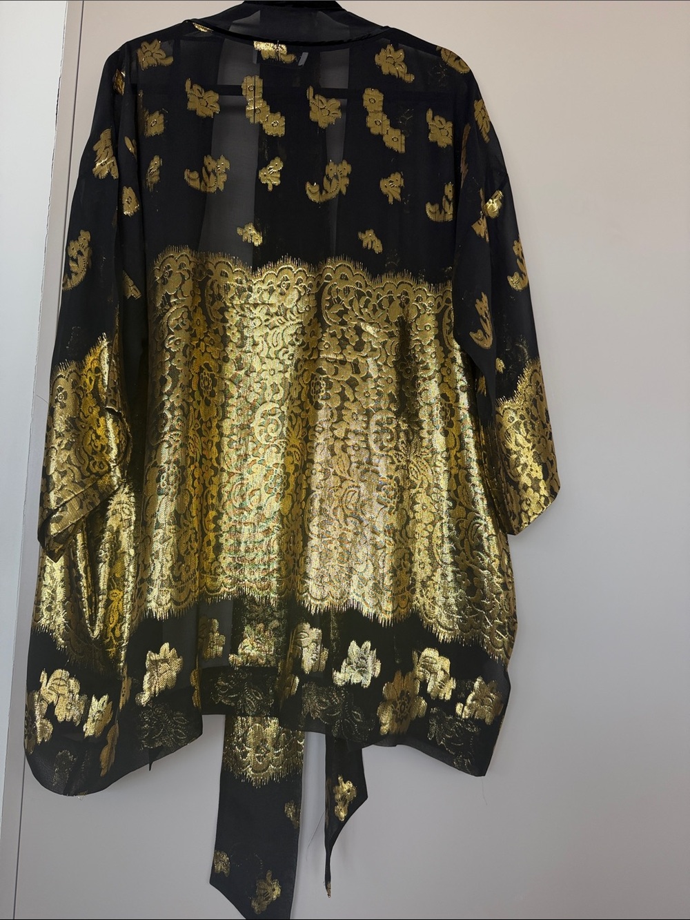 Rachel Zoe Black and Gold Metallic Floral Kimono Robe - Picture 2 of 6